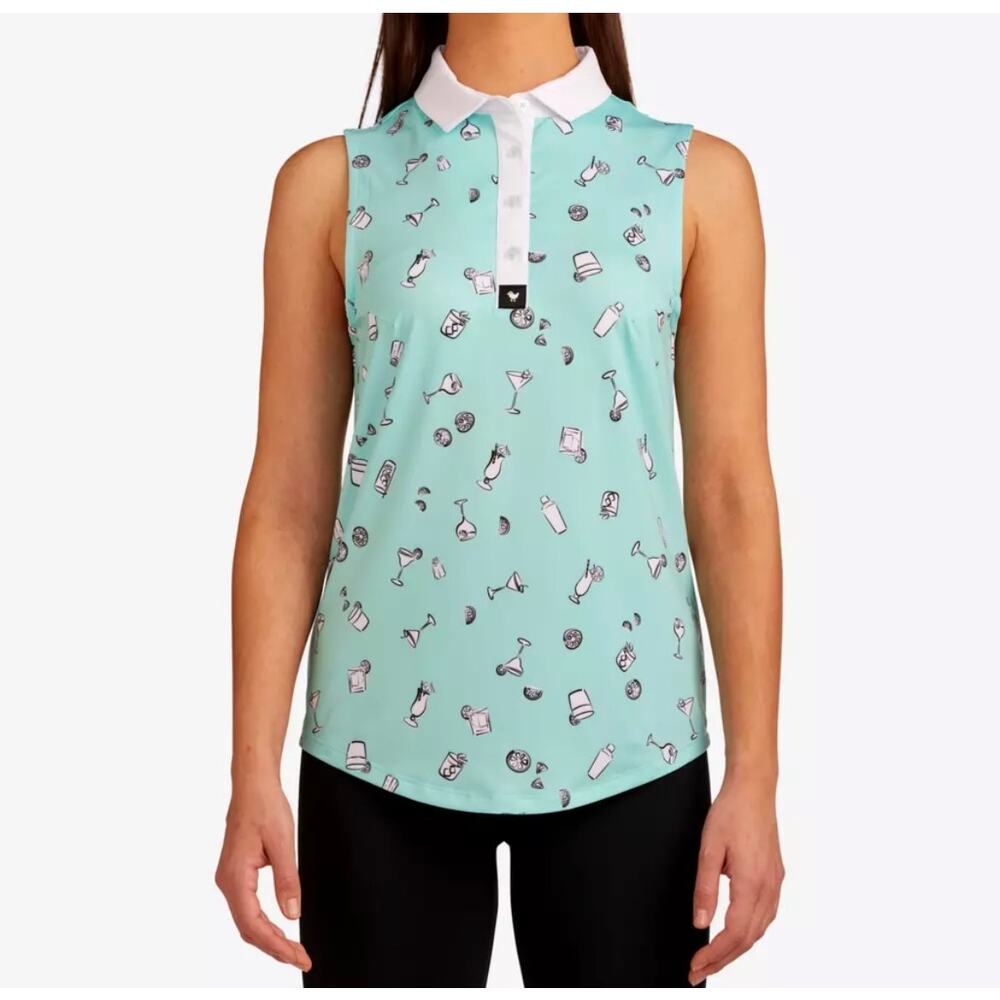 Bad Birdie Women’s 5PM Contrast Placket Women's Sleeveless Golf Polo Shirt XS